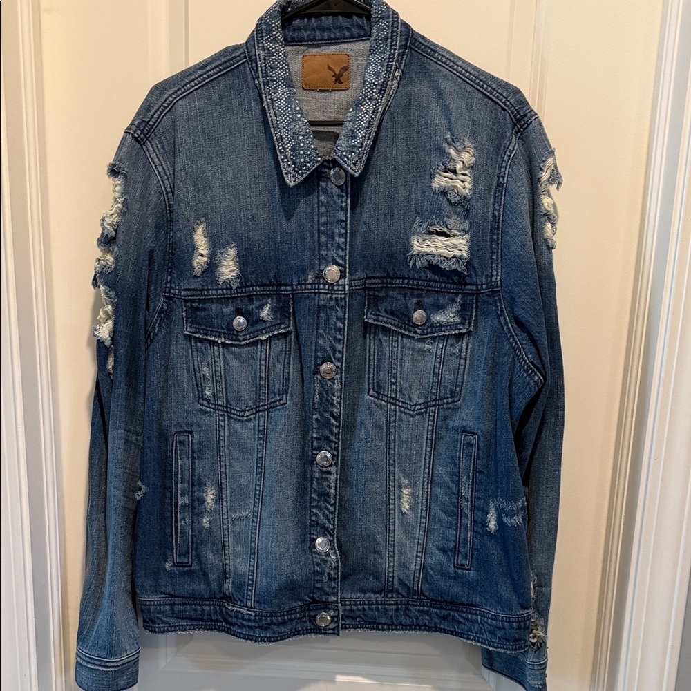 American Eagle Outfitters Distressed Blue Jean Jacket